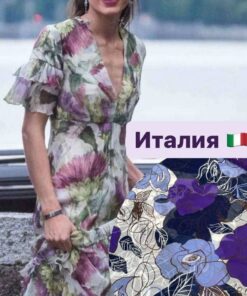 Итальянский хлопок с шелком с фиолетовыми цветами интернет магазин с доставкой по всей РФ