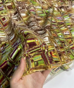 Штапельная яркая оранжевая вискоза с принтом геометрией трендовые ткани купить онлайн с доставкой