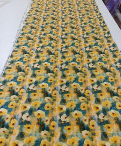 Вискоза с принтом желтых цветов на фоне морской волны купить в интернет-магазине в Москве