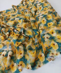 Вискоза с принтом желтых цветов на фоне морской волны интернет магазин с доставкой по всей РФ