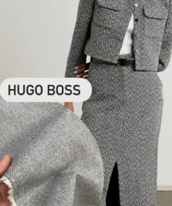 Серая костюмная шерсть (твид в клетку) от Hugo Boss купить в интернет-магазине в Москве