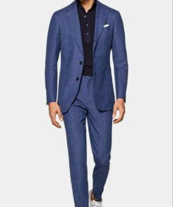 Костюмная синяя Итальянская тонкая шерсть в клетку от Hugo Boss купить в интернет-магазине в Москве