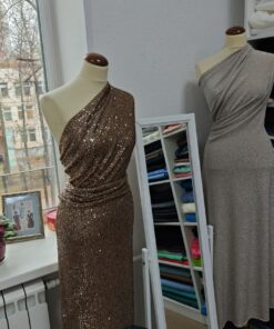 Темно бежевая ткань с пайетками на сетке интернет магазин с доставкой по всей РФ