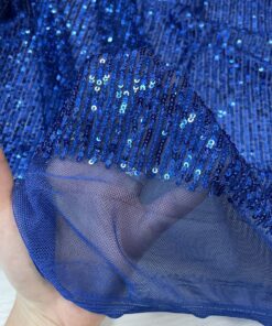 Синяя ткань с пайетками на сетке из Италии купить в розницу недорого