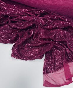 Темно-розовая ткань с пайетками на сетке из Италии купить в розницу недорого