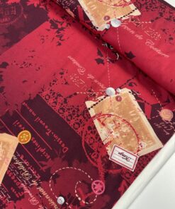 Красно-бордовый трикотаж с принтом из Италии купить в Москве со склада недорогие ткани с доставкой