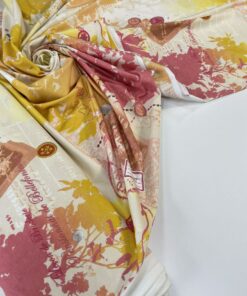 Яркий желто-красный трикотаж с принтом из Италии в розницу и оптом купить недорого