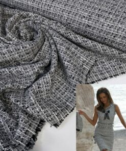 Серо-черно-белая костюмная ткань шанель трендовые ткани купить онлайн с доставкой