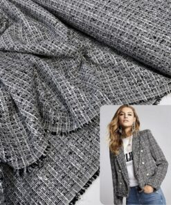 Серо-черно-белая костюмная ткань шанель купить в Москве со склада недорогие ткани с доставкой