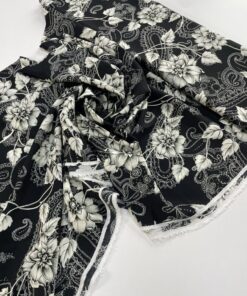 Черная вискоза твил с принтом цветом купить в интернет-магазине в Москве