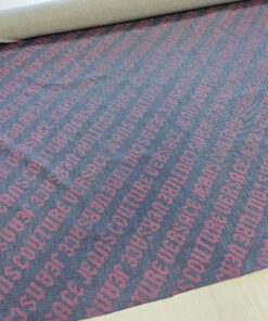 Синяя с красным принтованная джинсовая ткань купить в интернет-магазине в Москве