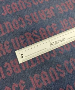 Синяя с красным принтованная джинсовая ткань в розницу и оптом купить недорого