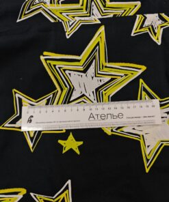 Черный 100% хлопок с принтом желтых звезд (отрез) купить в розницу недорого