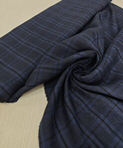 Итальянский темно-синий 100% лен в клетку в розницу и оптом купить недорого