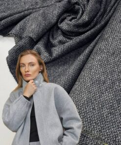 Шерстяной трикотаж в серо-черную елочку из Италии