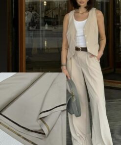 Небольшой бежевый отрез костюмной шерсти Thom Browne трендовые ткани купить онлайн с доставкой