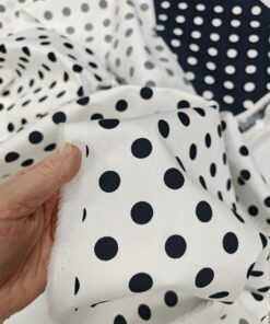 Белый хлопок в черный горошек купить в розницу недорого