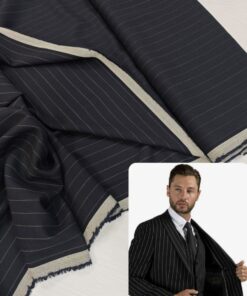 Костюмная черная шерсть в полоску от Hugo Boss купить в Москве со склада недорогие ткани с доставкой