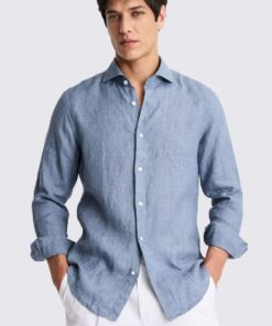 100% серо-синий Итальянский лен купить в розницу недорого