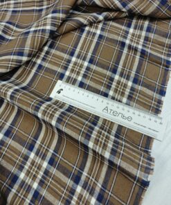 Лен коричневый в сине-белую в клетку в розницу и оптом купить недорого