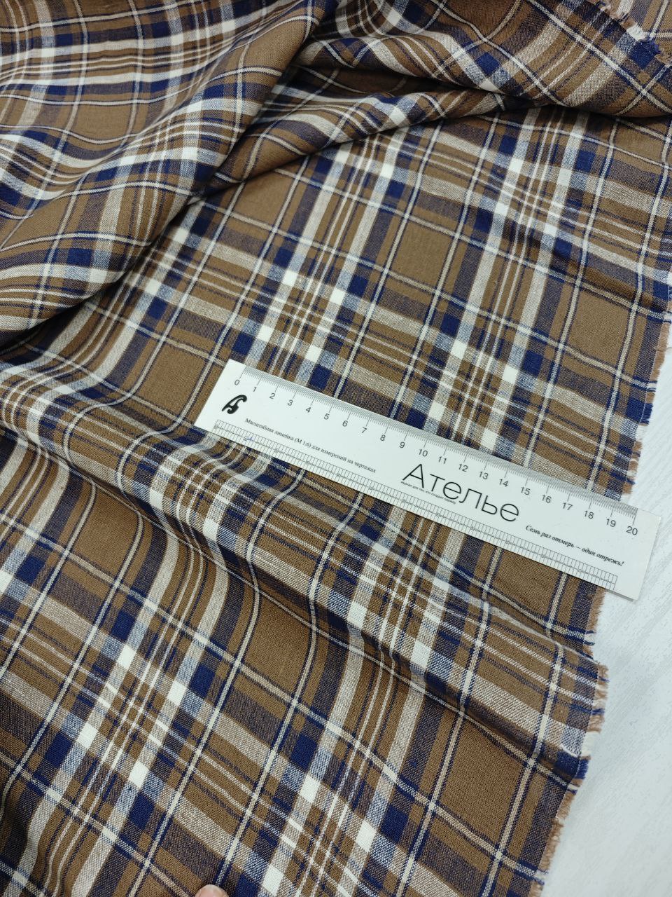 2026-03-20 15.52.30 Лен коричневый в сине-белую в клетку в розницу и оптом купить недорого