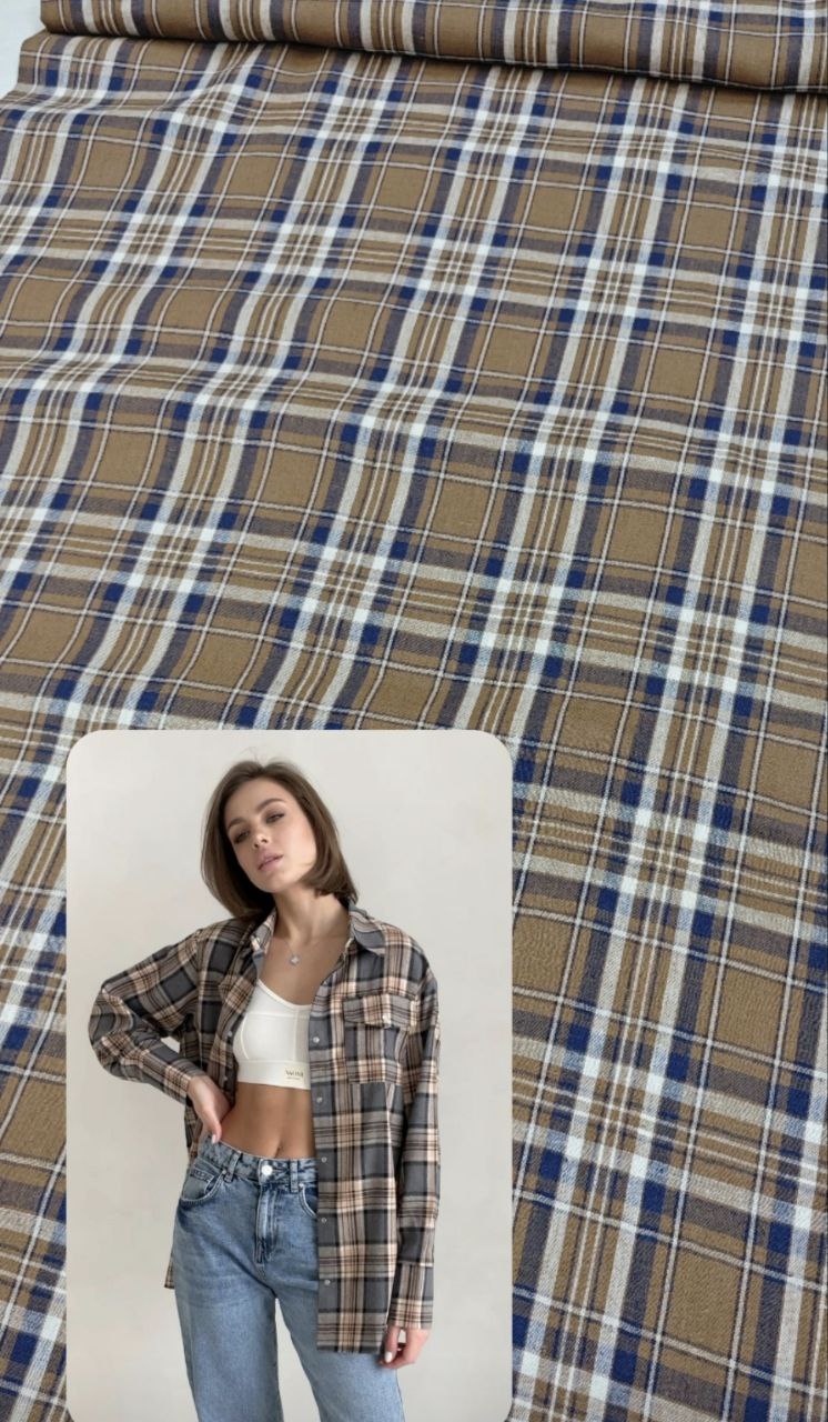 2026-03-20 15.52.33 Лен коричневый в сине-белую в клетку популярные ткани 2026 года из пинтерест