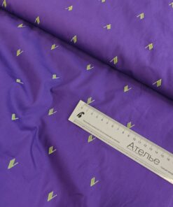 Итальянский хлопок фиолетовый с вышивкой цвета лайм купить в интернет-магазине в Москве