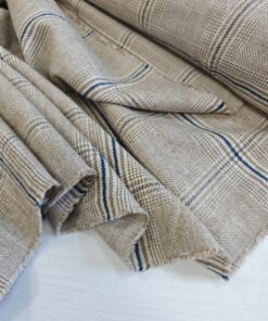 Итальянский бежевый хлопок в синию клетку в розницу и оптом купить недорого