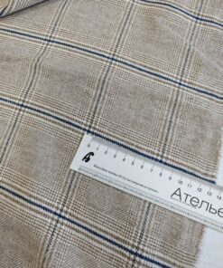 Итальянский бежевый хлопок в синию клетку