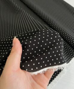 Черный шелк крепдешин Max Mara в мелкий белый горошек купить в розницу недорого