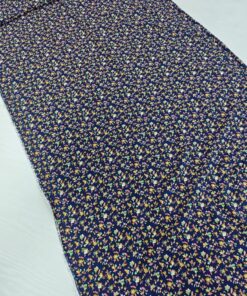 Темно синяя штапельная вискоза с мелкими листочками в розницу и оптом купить недорого